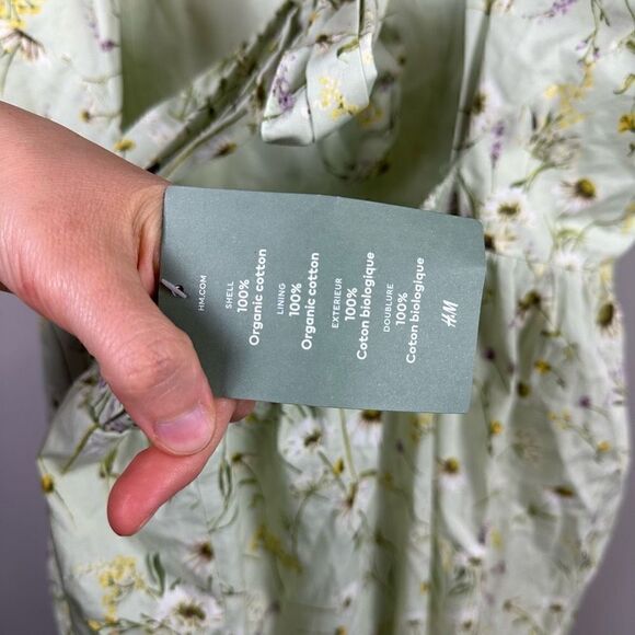 H&M Wildflower Meadow open back Poplin Light Green Floral midi Dress - Picture 10 of 12